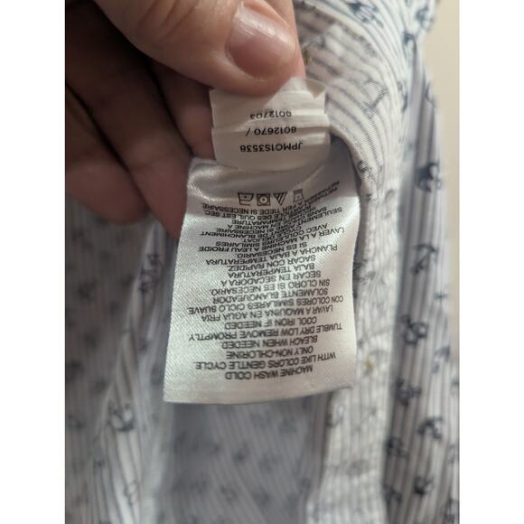 Women's vertical pinstripe w/anchor print cotton button up Henley neckline top - Picture 4 of 13